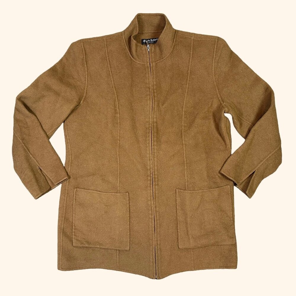 Alexandra Bartlett Minimalist 100% Wool Warm Brown Zip Up Jacket Coat Size 1X